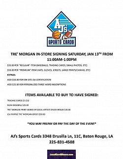 Tre' Morgan Jan 13th AJ's Sports Cards Baton Rouge, LA